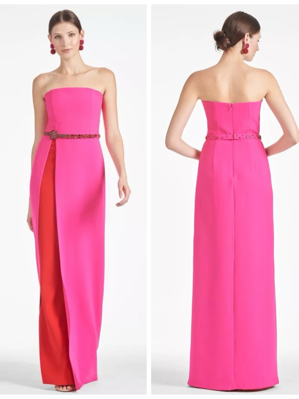 Sachin + Babi Daniella strapless embellished belt gown Colorblock electric pink